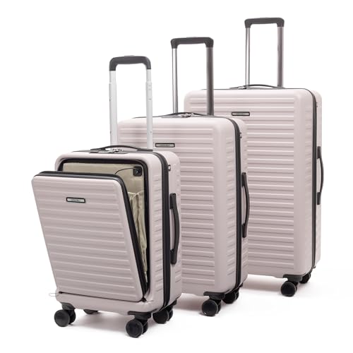Image of Assembly Trolley Bag Set of 3- Cabin Small + Check-in Medium + Check-in Large with 8 Spinner Wheels, Complete Polycarbonate Hard Shell Trolley Bags for Adventure Travel, Ivory, 20''+24''+28''