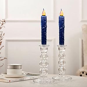 Cvhomedeco real wax hand dipped battery operated led timer taper candles rustic primitive flameless lights decor 6 34 inch navy blue 6 pcs in a package  urban country home decor