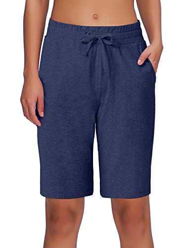 ChinFun Women s Bermuda Shorts Athletic Active Yoga Lounge Quick Dry Activewear Workout Soft Knit French Terry Sweat Running Shorts with Deep Pockets Thinner Heather Navy Size XXL