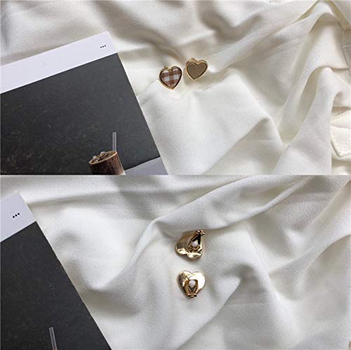 Chwewxi S Plata esterlina niña Coreana Harajuku a Cuadros Terciopelo Lindos aretes en Forma de corazón melocotón corazón Temperamento pequeño aretes Clip de Oreja, Q124 par de Clip de Karaoke