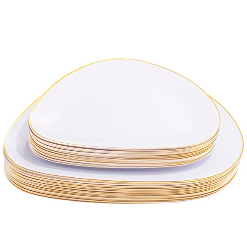 Image of supernal 60pcs White Gold Plastic Plates,Gold Plastic Dinnerware Plates,Triangular Gold Plates,includes 30 Gold Plates and 30 Dessert Plates for Wedding and Parties