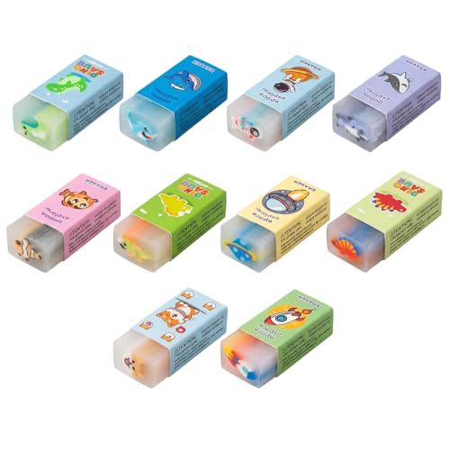 10er-Set Bunte Radiergummis mit 10 Motiven (Dino Weltall Meer)