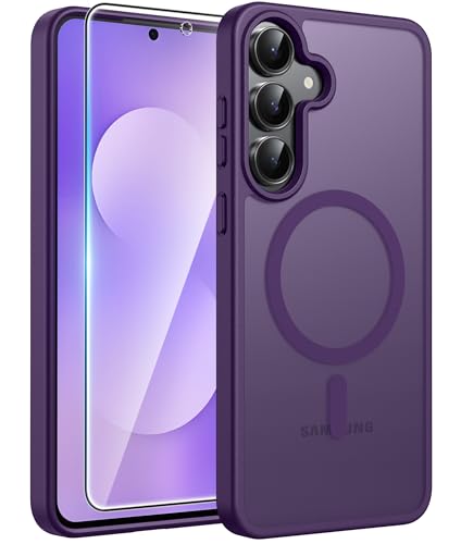 Image of FNTCASE for Samsung Galaxy S25 FE Case: Magnetic Translucent Matte Military Grade Drop Proof Protection Cell Phone Cover - Slim Rugged Durable Shockproof Protective S25Fe Cases (Purple-6.7 inch)