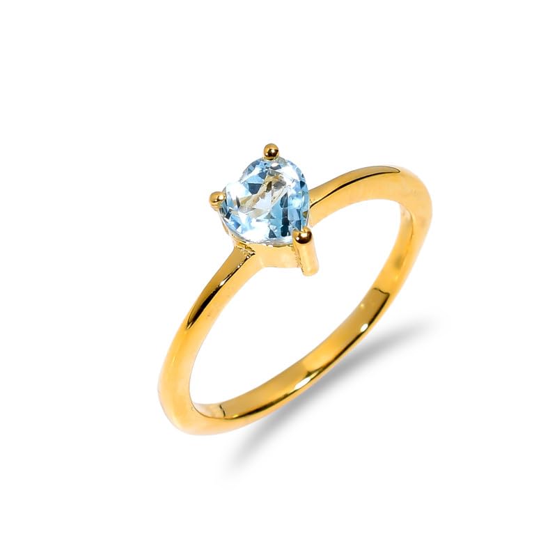 Bague topaze bleu ciel en pierre naturelle taillée main | Bijou classique en gemme taille 12,5