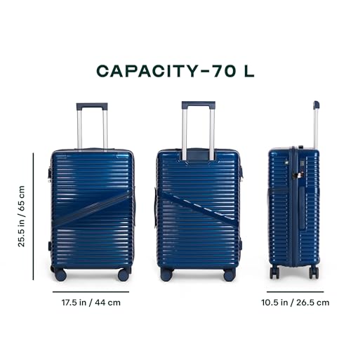Image of Assembly 24-Inch Trolley Bag Medium Size with 8 Wheels & TSA Lock, Polycarbonate Hard Shell Check in Luggage Trolley for Weekend & Business Travel Trips, Blue