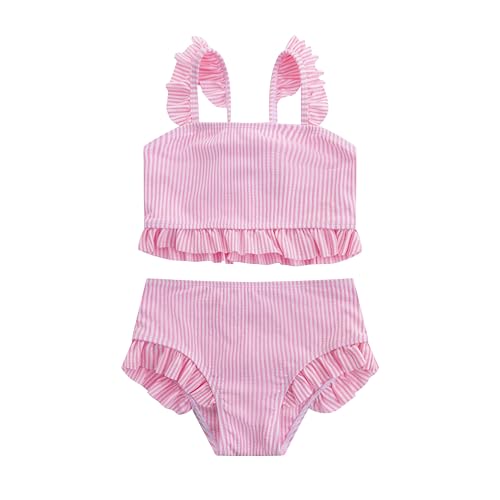 LIZENS Girl’s Swimsuits Two Piece Bikini Set Adjustable Ruffle Trim Kids Bathing Suit for Girls