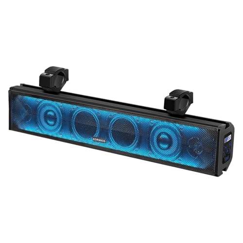 UTV Soundbar – 66 cm breit, 10,2 cm Lautsprecher, 2,5 cm weiche Kalottenhochtöner, Vollbereich mit mehrfarbiger Beleuchtung, IPX5 wetterfest, Bluetooth, integrierter Verstärker