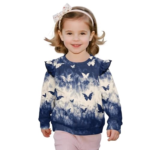 Xhuibop Toddler Clothes for Girls Crewneck Sweatshirt Ruffle Sleeve Design Casual Shirts for Age 1-8 Years