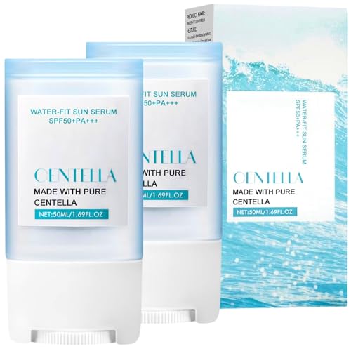 2PC Centella Sunscreen Stick SPF 50 PA++++, Sun Block Sticks for Face & Body, Hyaluronic Acid Water-Fit Sun Serum, SPF 50 Face Moisturiser, Broad Spectrum UV Protection, Vegan & Korean Sunscreen Stick