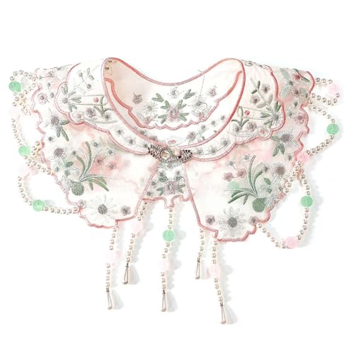 Kids Girls Chinese Ancient Vintage Embroidery Flower Shawl Wrap Pearl Beaded False Collar Scarf Dresses Boleros