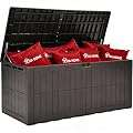 YITAHOME XXL 240 Gallon Extra Large Deck Box, Waterproof Resin Outdoor Storage Box with Lock and 3-Person Bench Seating for Patio Furniture Cushions,Garden Tools & Pool Accessories, Dark Brown