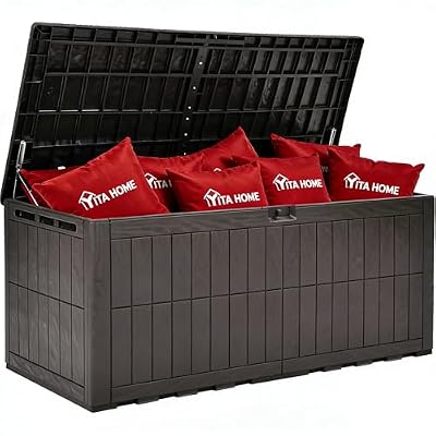 YITAHOME XXL 240 Gallon Extra Large Deck Box, Waterproof Resin Outdoor Storage Box with Lock and 3-Person Bench Seating for Patio Furniture Cushions,Garden Tools & Pool Accessories, Dark Brown