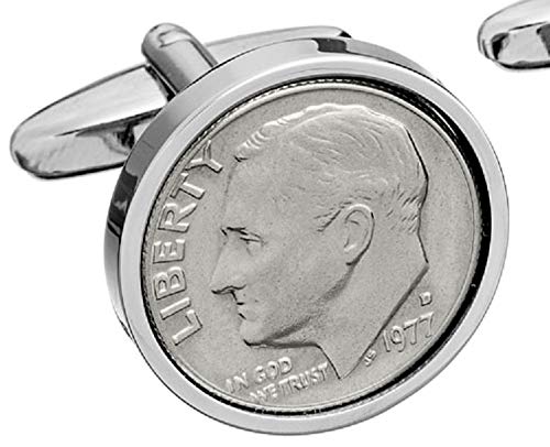 Worldcoincufflinks Cufflinks Rhodium Plated 1977 Birthday for Men 1977 US Coin Cufflinks