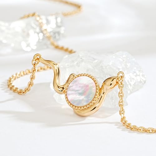 Fettero Dainty MOP Necklaces for Women, 14K Gold Plated Heart Cross Teardrop Pendant Cute Charm Neclace Delicate Pearl Beach Gold Necklace for Women Jewelry Gift