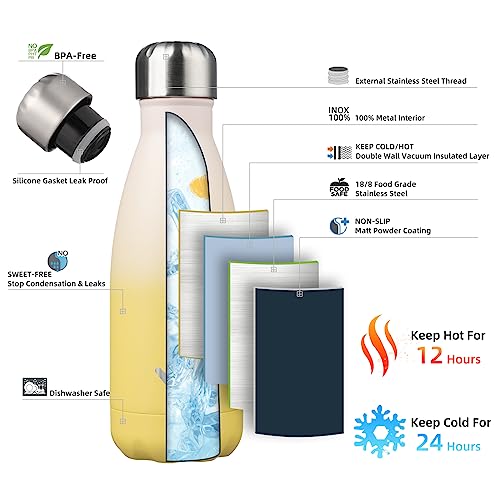 Image of Konokyo Insulated Water Bottles,12 oz Double Wall Stainless Steel Vacumm Metal Flask for Sports Travel,Lemon