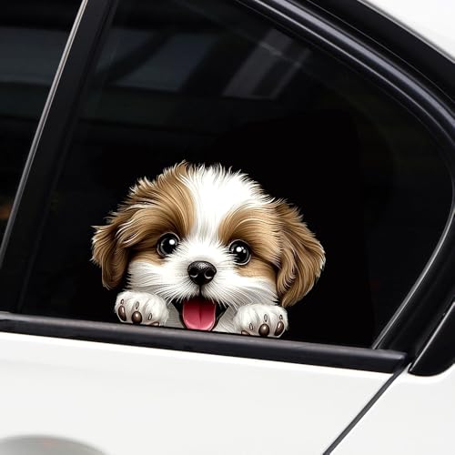 Image of Cute Animal Dog Car Sticker Waterproof PVC Double-Sided Printed Puppy Car Decal Funny Dog Peeking Decal for Car Window Bumper Truck Wall Laptop Car Decor (Cute Dog)