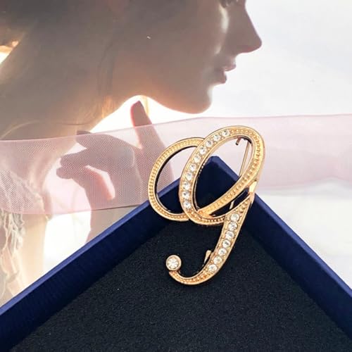 Image of Rhinestone Initial Brooch Pin for Women, Alphabet Gold Letter Brooch A-Z with Crystal, Metal Pin for Hat Bag Dress Suit Accessory for Men