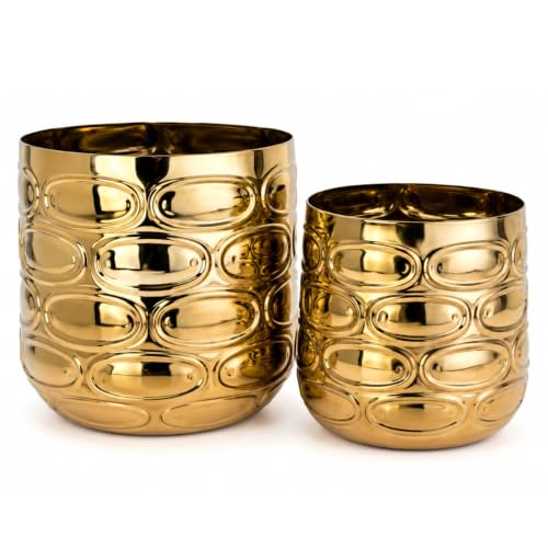 Image of ecofynd 2 Pack Metal Plant Pots (5 inch, 6 inch), Indoor Small Planter Flower Pots, Home Garden Decor Planter for Living Room Bedroom Interior (Gold Finish, POT056)