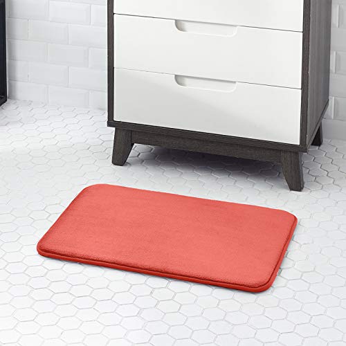Walensee Extra Thick Memory Foam Bath Rug (17" X 24", Coral) Non Slip Absorbent Super Cozy Velvet Bathroom Mat, Luxury Soft Plush Small Carpet For Bath Room Shower Floor Tub, Machine Wash Dry #TOP5