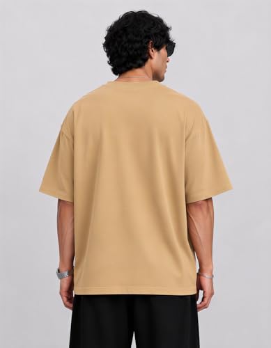 Image of PeaceOut Oversized T Shirt for Men | 240 GSM Heavyweight Cotton T Shirt | Drop Shoulder Oversized Tshirt for Men | Baggy Loose Fit Streetwear Round Neck Half Sleeve Casual Wear