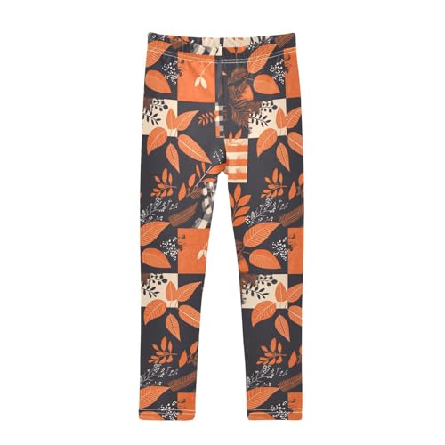 KLL Orange and Black Buffalo Check Little Girls Legging Comfortable High Waisted Athleisure Pants Gym