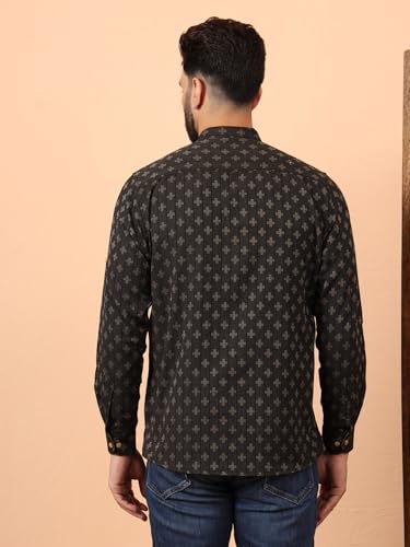 Image of LATEST CHIKAN Men's Cotton Regular Self Design Short Kurta Full Sleeves - Casual Ethnic Wear