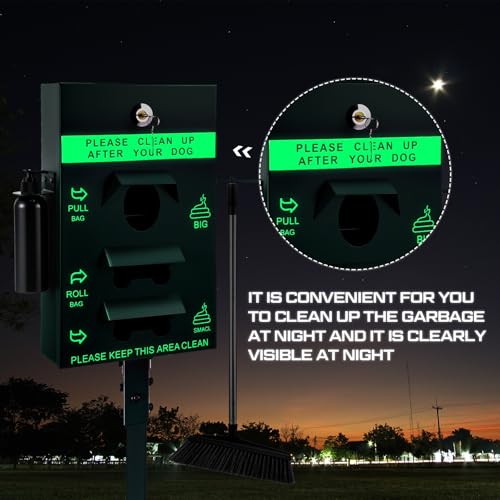 Image of Qinyoung Dog Waste Station with Hand Sanitizer Bottle Galvanized Steel Outdoor Pet Waste Bin Dispenser Reflective Sign Pet Waste Station Rust Proof Dog Waste System for Backyard Commercial Park