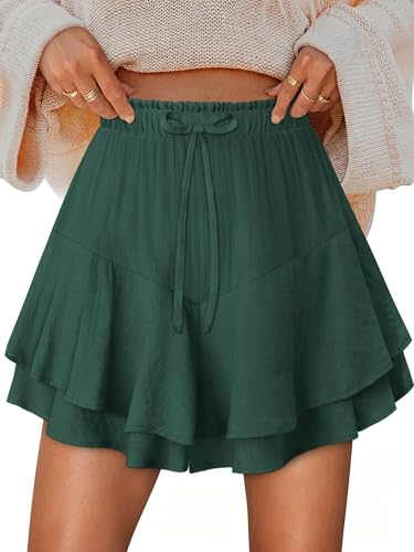 BETTE BOUTIK Green Flowy Short for Women High Waisted Casual Skort Summer Streetwear Skirt with Shorts ArmyGreen Large