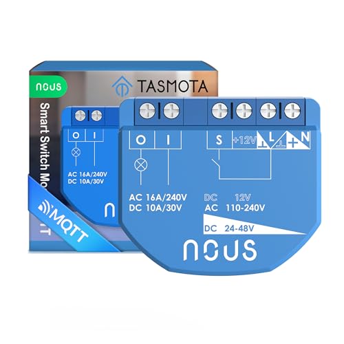 NOUS Modulo Smart Switch WiFi con Tasmota, AC 16A/DC 10A, ESP32, Sensore Temp, Matter & MQTT, 1 Canale, Contatti a Secco, Compatibile con Alexa, Home Assistant, Google Home, Apple Home Kit