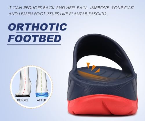 Image of KuaiLu Mens Recovery Sandals Orthotic Arch Support Open Toe Sport Slides Thick Cushion Orthopedic Plantar Fasciitis Slip On Wide Width Summer Pool Beach Waterproof