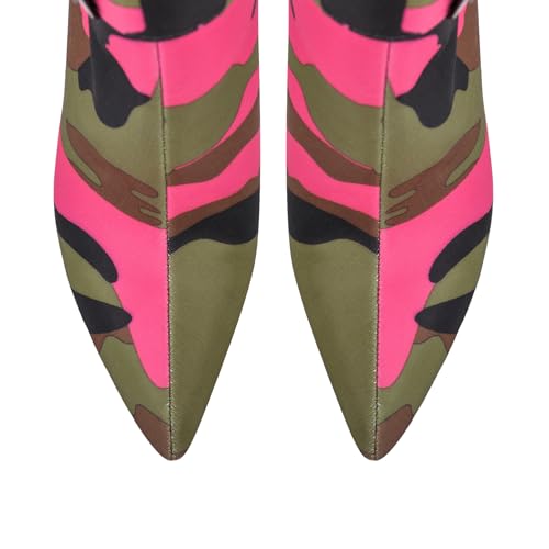 richealnini Women's Thigh High Boots with Straps Canvas Stiletto Heel Sexy Pointed Toe Party Riding Boots4