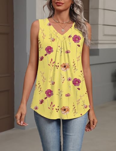 Image of Zeagoo Womens Tank Tops Summer Sleeveless Loose Fit Tops V Neck Pleated Shirts Basic Tees Dressy Casual Trendy Clothes