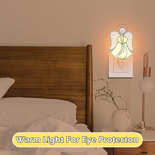 Kundgla Angel Stained Glass Night Light Decorative Wall Plug In Nightlight For Hallway Bedroom Bathroom Kitchen Home Décor, Gift For Birthday Christmas Valentine Holidays - Yellow Angel #TOP1