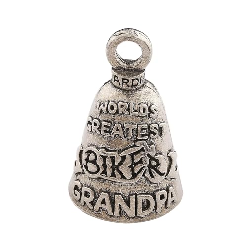 Image of Guardian Bell Worlds Greatest Biker Grandpa Good Luck Bell w /Keyring & Black Velvet Gift Bag | Motorcycle Bell | Lead-Free Pewter | Good Luck Gift to Friends & Family | Bike Bell | Made in USA