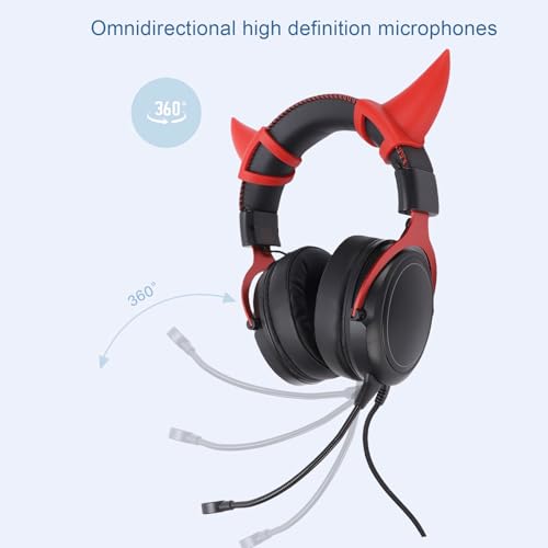 Image of Denash Cat Ear Headphones, Wired RGB Gaming Headset with Mic, Luminous Noise Reduction Over Ear Cute Headphones for Gamers (Black Red)
