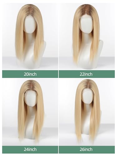 Image of 13 * 4 HD Glueless Human Hair Ombre Light Blonde Lace Front Wigs for White Women Straight Wig Pre Plucked 180% Density Transparent (20inch)