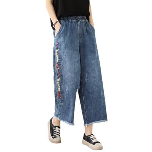 FTCayanz Women's Wide Leg Jeans Elastic Waist Baggy Casual Loose Trendy Denim Pants with Pockets