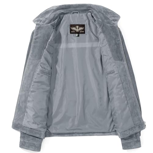 FLAVOR Men's Suede Leather Bomber Jacket Casual Coat for Men3