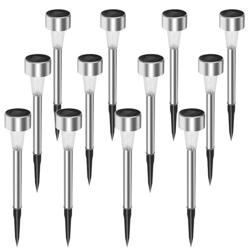 Aigostar Lampade Solari da Giardino 12 pcs Luci Solari Esterno Giardino 6500K, IP44 Impermeabile, in acciaio inossidabile, Auto On/Off
