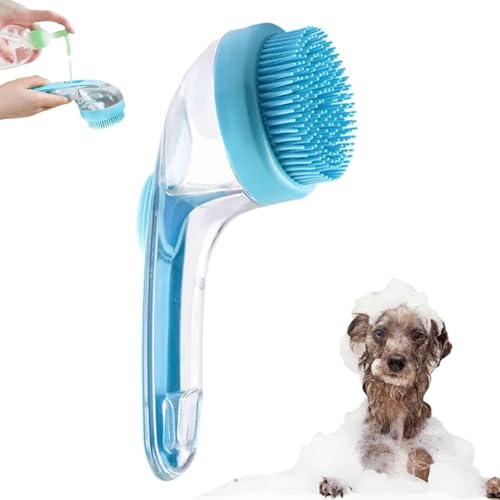 Dog Bath Brush 2 in 1 Pet Bath Brush Soft Dog Scrubber for Bath with Built-in Shampoo Dispenser for Long Short Haired Dogs Cats Shower