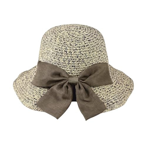 Sombrero de paja ancho para mujer con moño azul miniatura 1