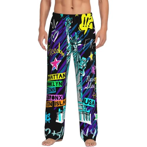 New York City Print Men'S Pajama Pants Soft Sleep Lounge Pants With Pockets-