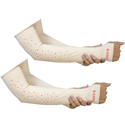 Image of TVARRA Anti-Tan Fingerless Arm Sleeves for Women|UV Protection Hand Cover Sleeves for Bike Riding, Running & Outdoor Use,Dust & Summer Protection Arm Sleeves for Girls (Petals Design)
