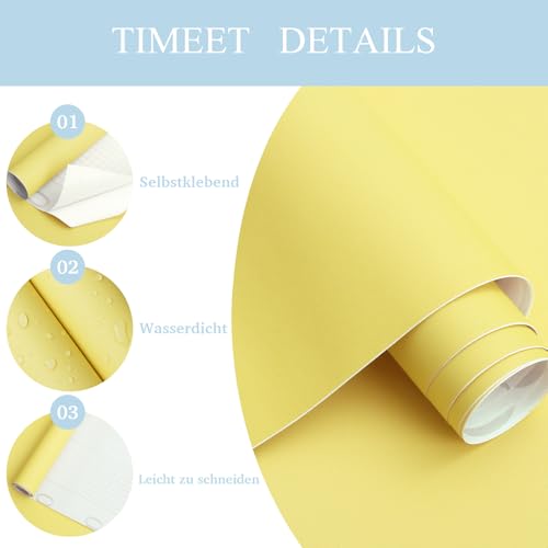 Timeet Selbstklebende Tapete 40x300cm Klebefolie Gelb Matt Möbelfolie Selbstklebend Folie Wasserfest Klebefolie Möbel Gelbe Möbelaufkleber Vinyl Folie für Möbel Wand Küche Schrank