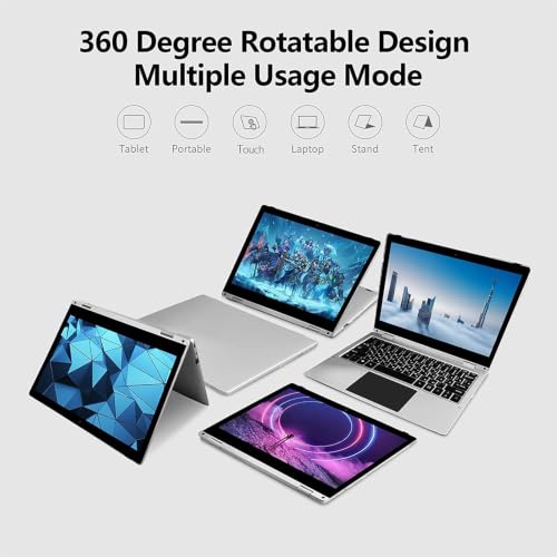 Image of 2 in 1 Laptop, 11.6 inch Laptop Computer, 4GB RAM, 128GB SSD Storage, 360 Degree Convertible Tablet Intel Processor, Webcam, WiFi, Type-C, Silver