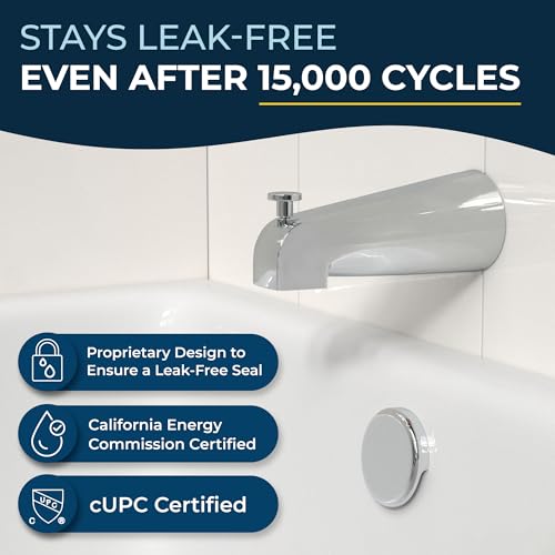 HammerHead Showers Solid Metal Tub Spout with Diverter, Slip On Bath Tub Spout for ½” Copper Pipe, Easy Install Bathtub Faucet, Chrome