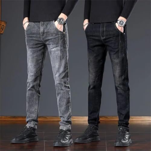 Men's Washed Elastic Slim-Fit Jeans Straight Youth Little Feet Denim Trousers Embroidery Clothing Pants4