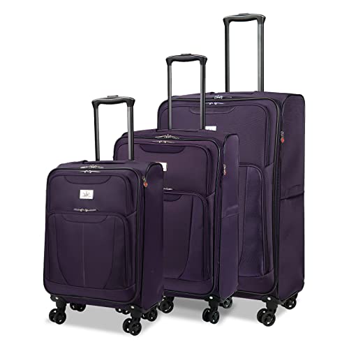 Verdi 3 Piece Luggage – Expandable Durable Softside Lightweight Suitcase – Nested Set Includes 20 Inch Carry On, 24 Inch and 28 Inch Checked Bag with 8-Wheel Rolling Spinner purple