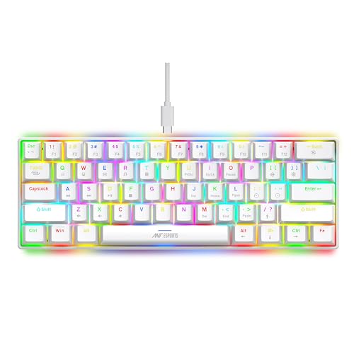 Image of Ant Esports MK1300 V2 60% Wired Mechanical Gaming Keyboard, 61 Keys Compact Mini Software Controlled, RGB Backlit,Hot-Swappable Red Switches, Detachable USB-C, Anti-Ghosting, PC /Mac Compatible - White