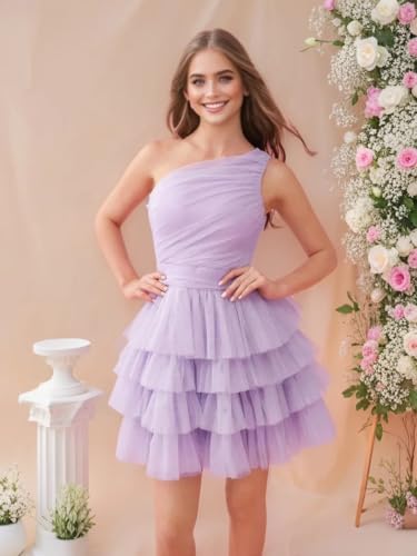 Tiered Tulle Homecoming Dresses for Teens One Shoulder Short Prom Dress A Line Mini Cocktail Party Gown2
